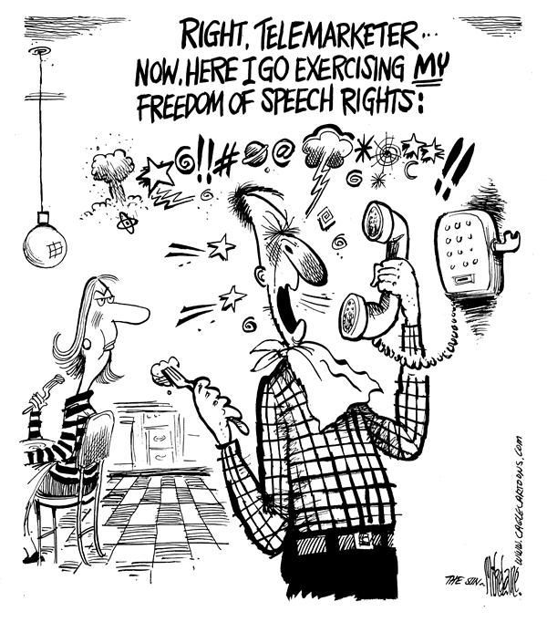 Telemarketer Speech Freedom by Mike Lane, Cagle Cartoons